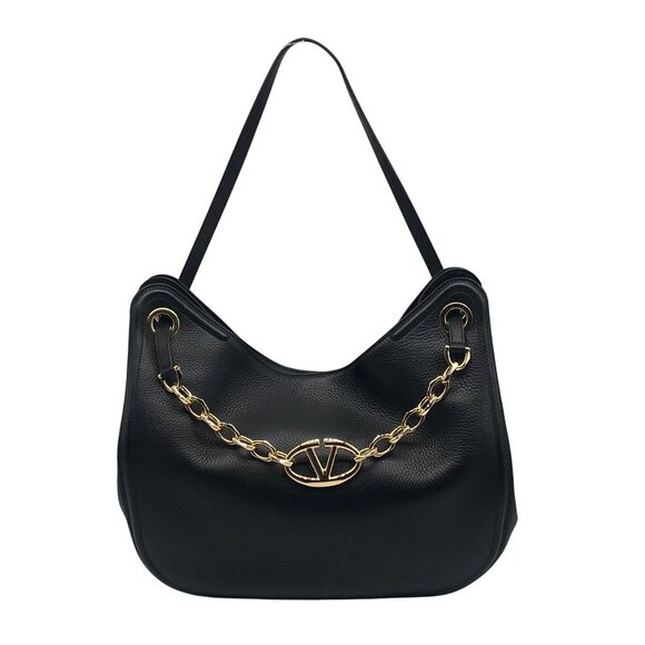 Valentino Garavani Black Leather V Logo Moon Tote Bag - Picture 1 of 11